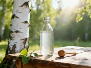 Naturalny kamień wapienny obok sproszkowanego preparatu wapnia w szklanym naczyniu laboratoryjnym.